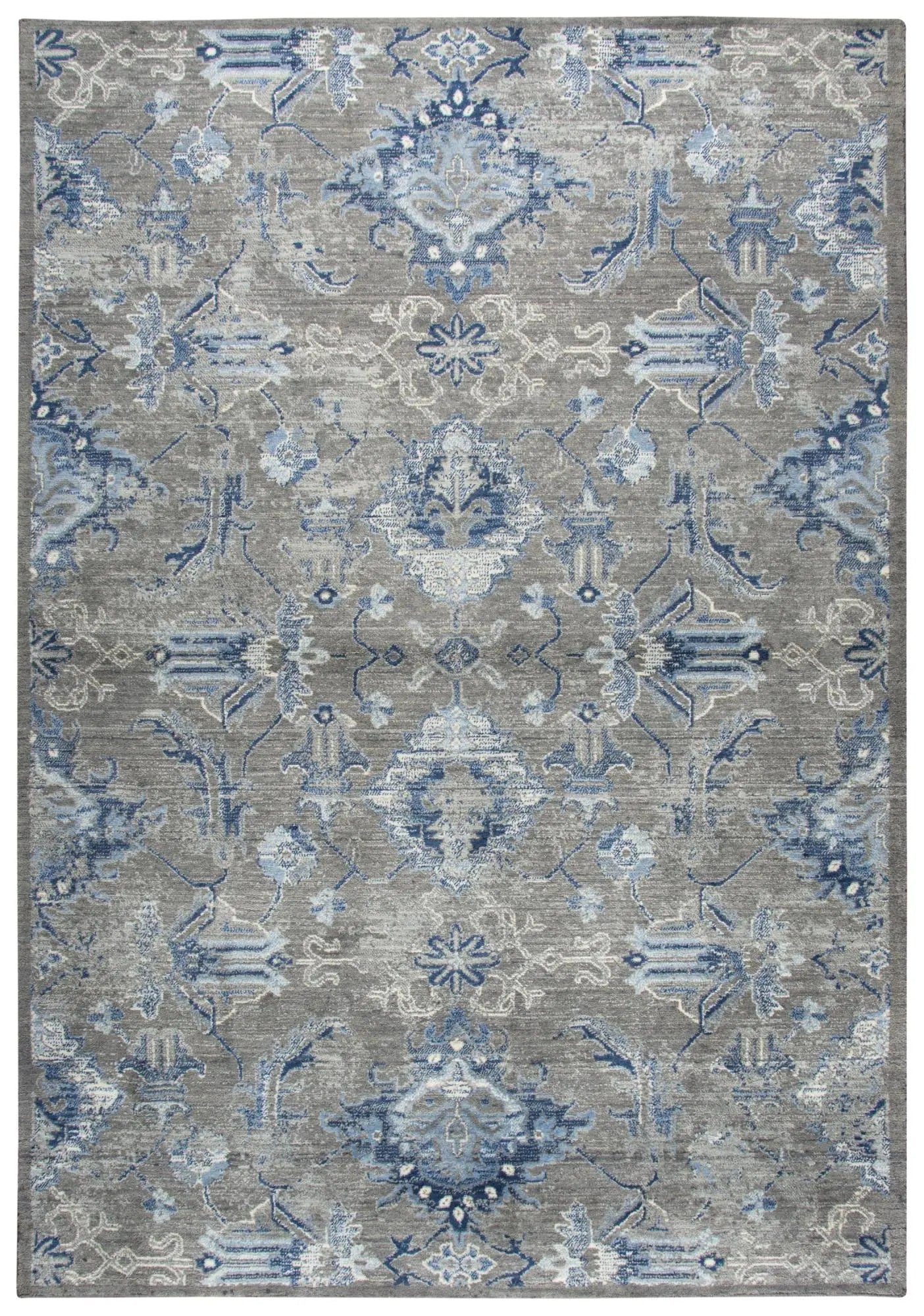8' X 10' Dark Gray Blue And Light Gray New Zealand Lambs Wool Floral Hand Carved Handmade Area Rug Homeroots Home Decor