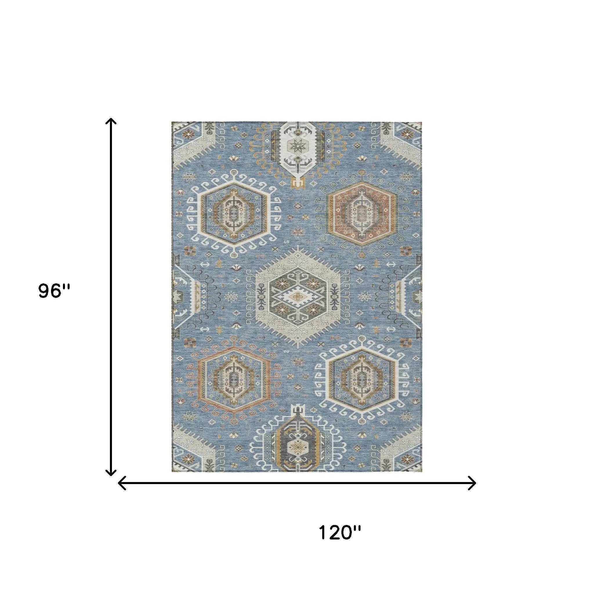 8' X 10' Denim Blue And Beige Tribal Washable Indoor Outdoor Area Rug Homeroots Outdoor
