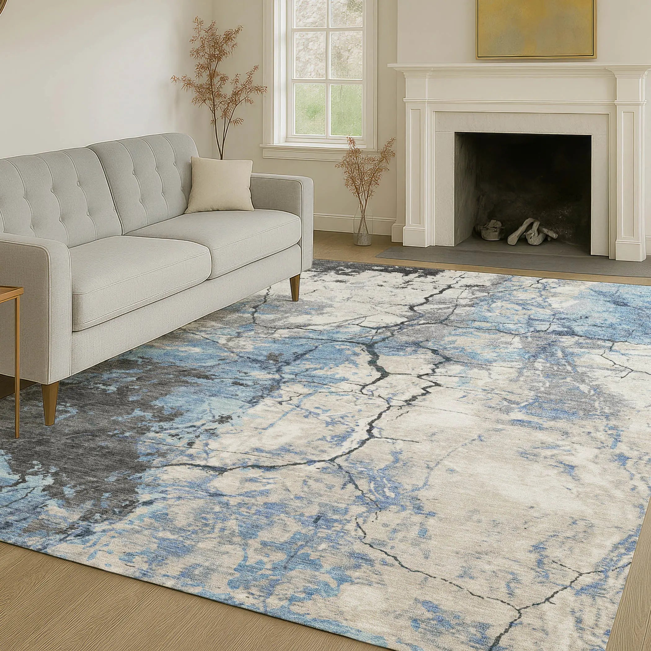 8' X 10' Denim Blue And Blue Abstract Washable Indoor Outdoor Area Rug Homeroots Outdoor