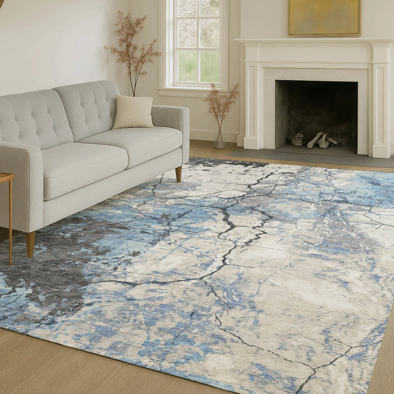 8' X 10' Denim Blue And Blue Abstract Washable Indoor Outdoor Area Rug Homeroots Outdoor