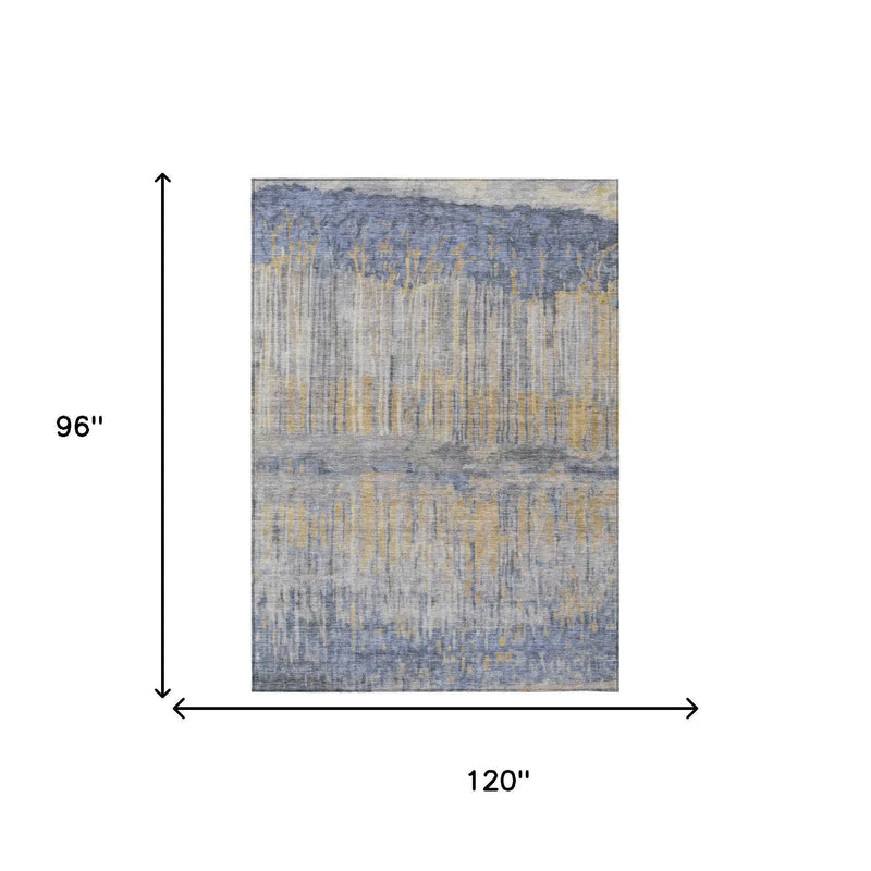 8' X 10' Denim Blue And Blue Abstract Washable Indoor Outdoor Area Rug Homeroots Outdoor