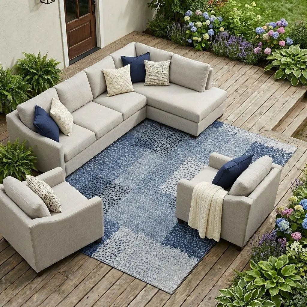 8' X 10' Denim Blue And Blue Abstract Washable Indoor Outdoor Area Rug Homeroots Outdoor