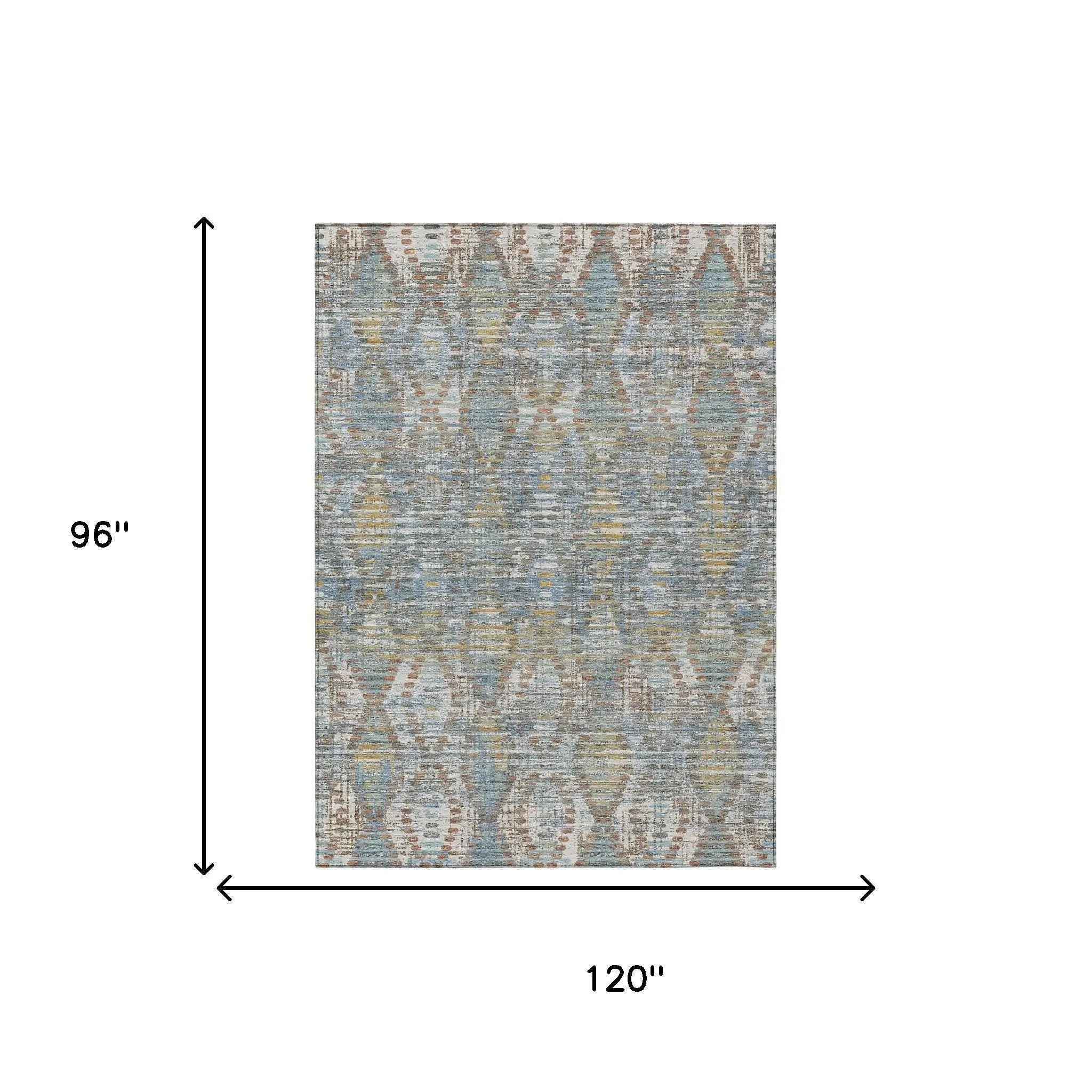 8' X 10' Denim Blue And Blue Floral Medallion Washable Indoor Outdoor Area Rug Homeroots Outdoor