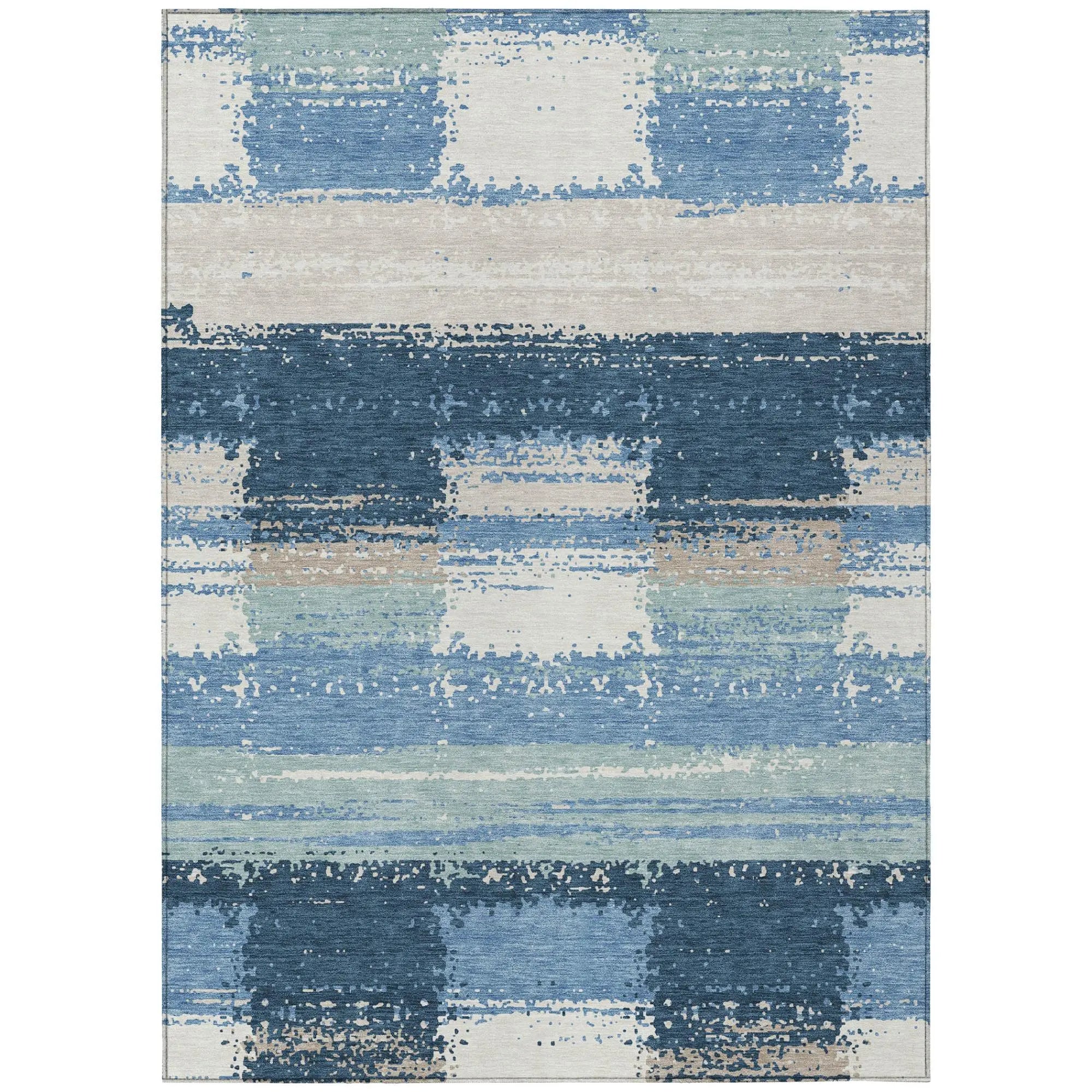 8' X 10' Denim Blue And Blue Geometric Washable Indoor Outdoor Area Rug Homeroots Outdoor
