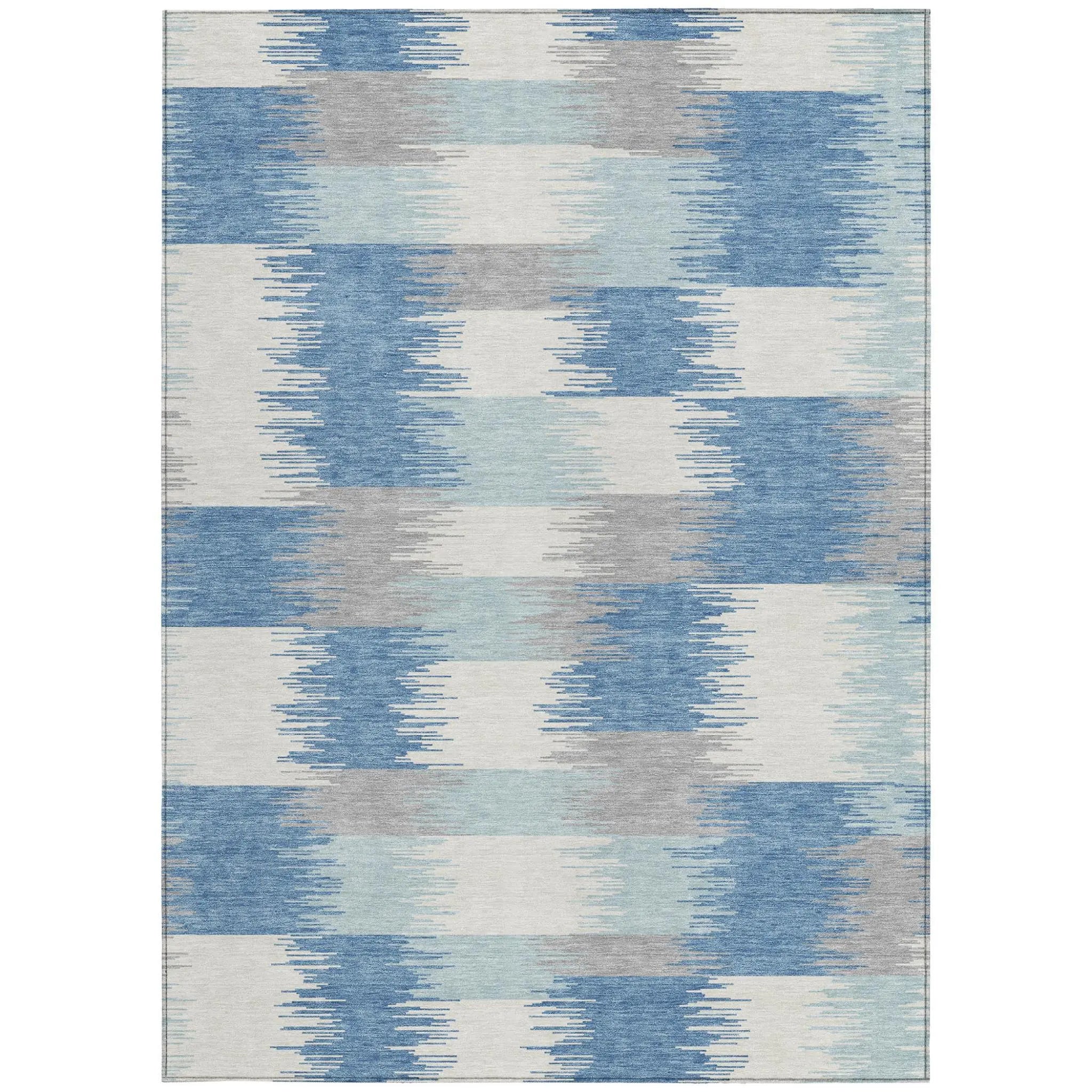 8' X 10' Denim Blue And Blue Geometric Washable Indoor Outdoor Area Rug Homeroots Outdoor