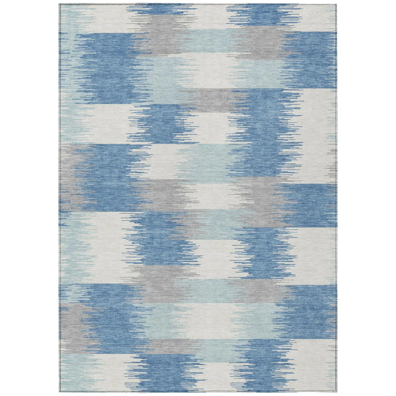 8' X 10' Denim Blue And Blue Geometric Washable Indoor Outdoor Area Rug Homeroots Outdoor