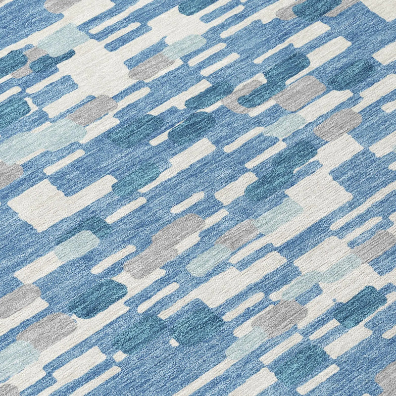 8' X 10' Denim Blue And Blue Geometric Washable Indoor Outdoor Area Rug Homeroots Outdoor