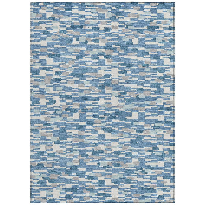8' X 10' Denim Blue And Blue Geometric Washable Indoor Outdoor Area Rug Homeroots Outdoor
