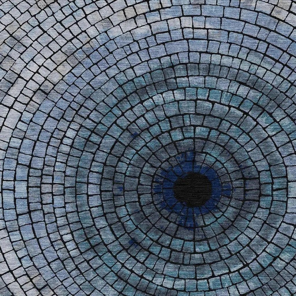 8' X 10' Denim Blue And Blue Geometric Washable Indoor Outdoor Area Rug Homeroots Outdoor