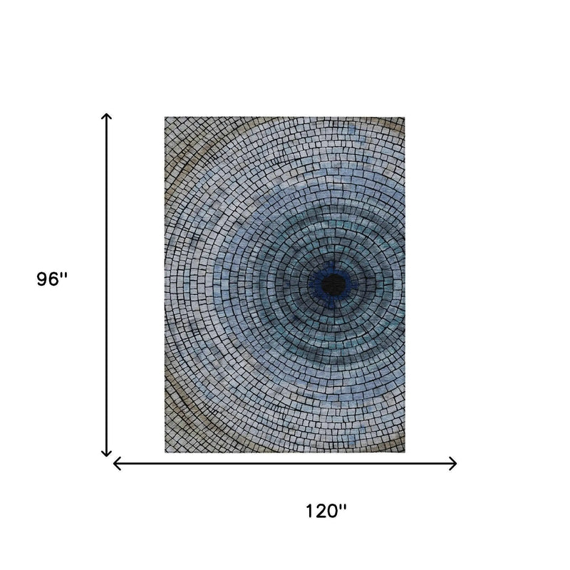 8' X 10' Denim Blue And Blue Geometric Washable Indoor Outdoor Area Rug Homeroots Outdoor