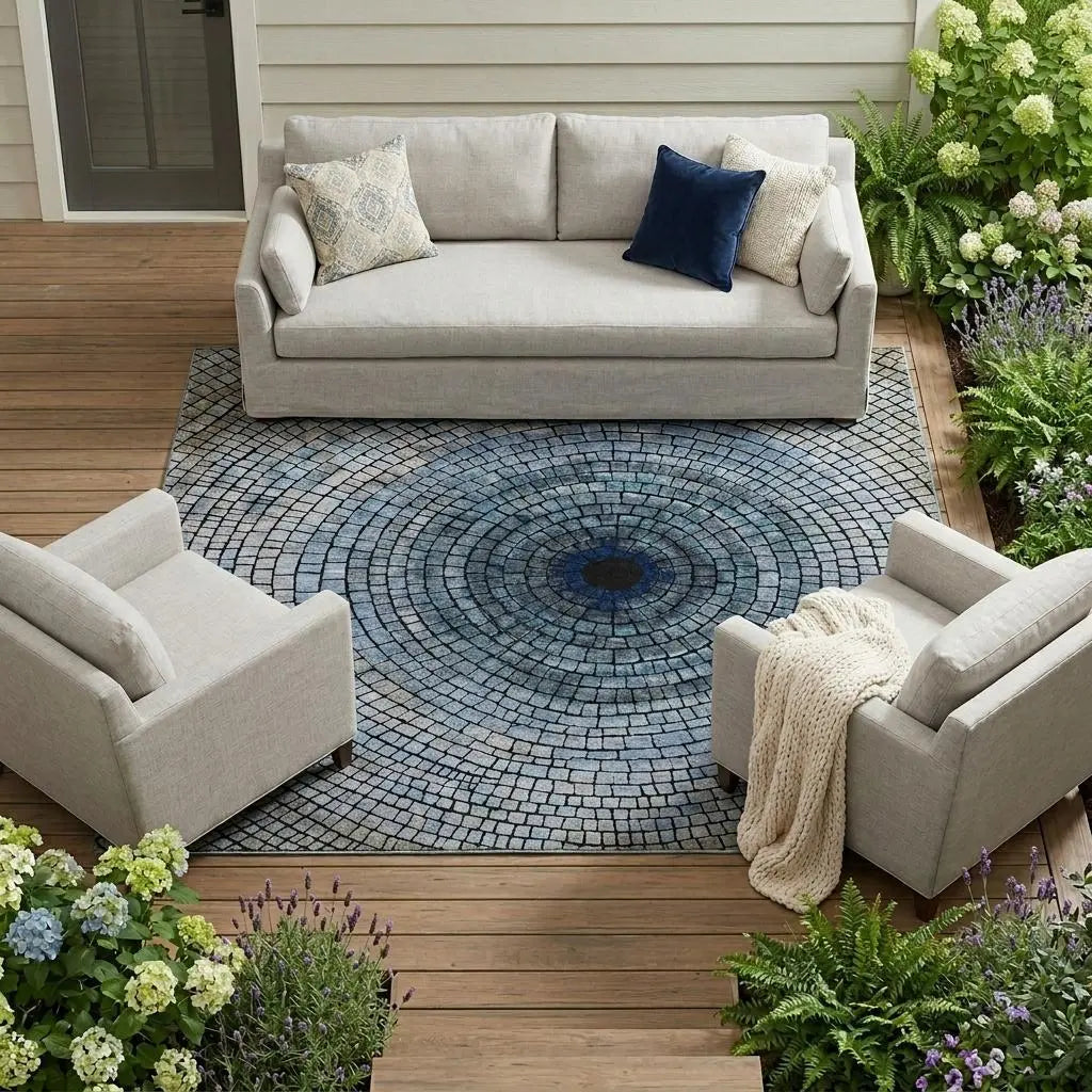 8' X 10' Denim Blue And Blue Geometric Washable Indoor Outdoor Area Rug Homeroots Outdoor