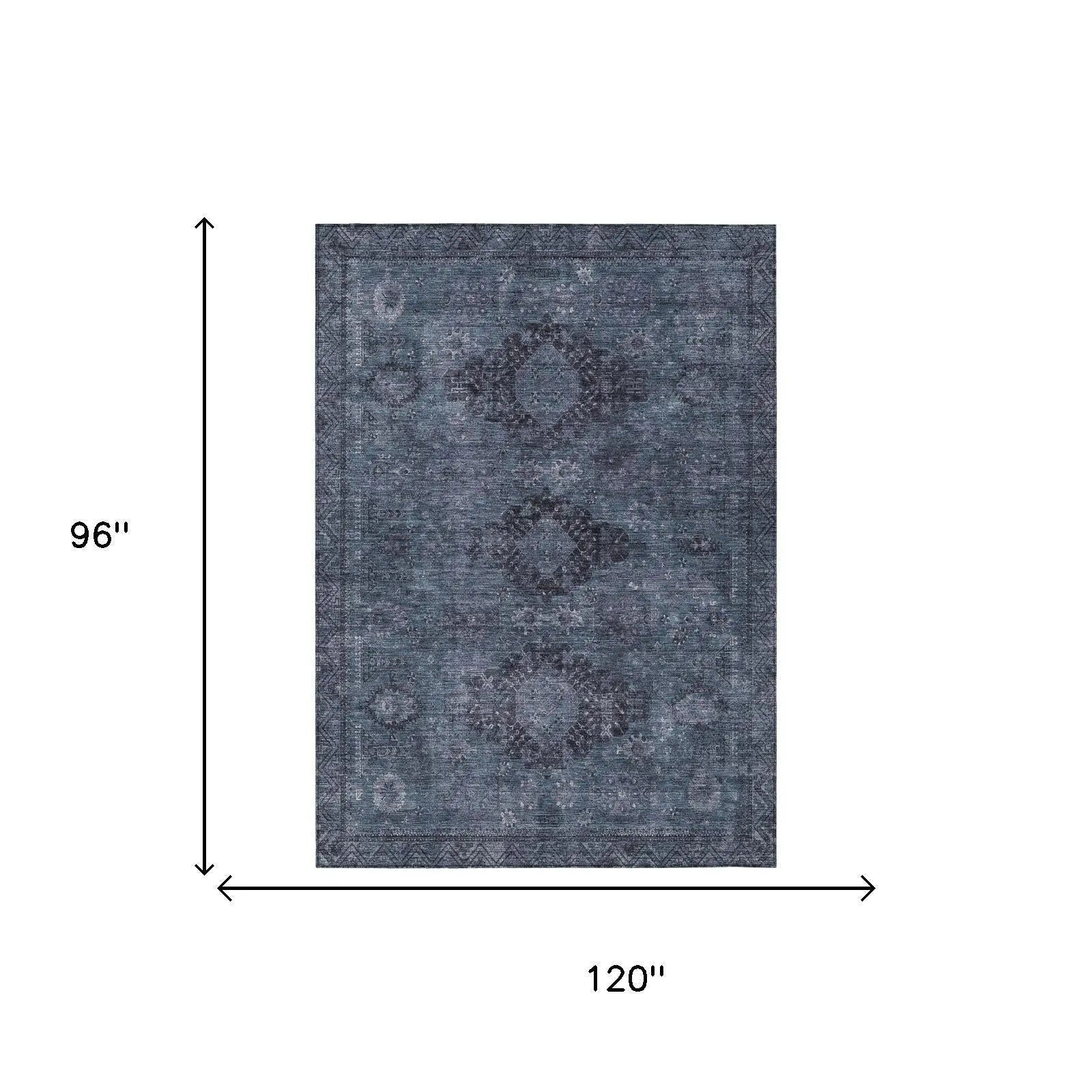 8' X 10' Denim Blue And Blue Oriental Washable Indoor Outdoor Area Rug Homeroots Outdoor