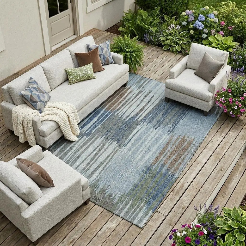 8' X 10' Denim Blue And Blue Striped Washable Indoor Outdoor Area Rug Homeroots Outdoor