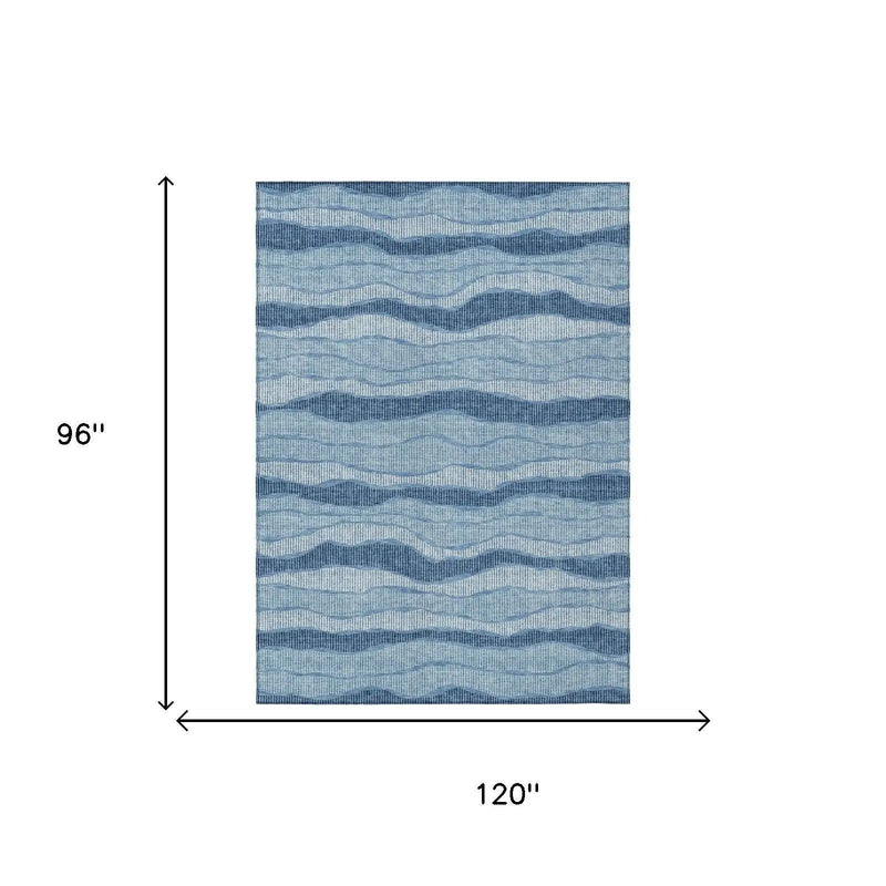 8' X 10' Denim Blue And Blue Striped Washable Indoor Outdoor Area Rug Homeroots Outdoor
