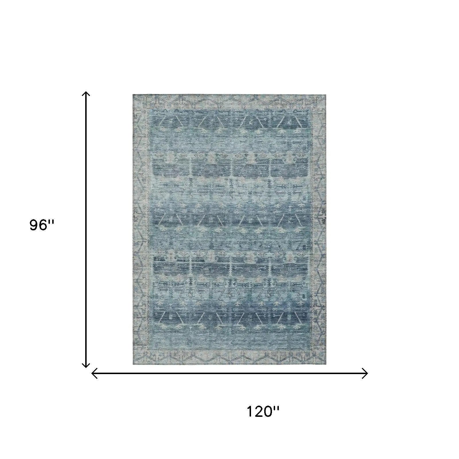 8' X 10' Denim Blue And Blue Tribal Washable Indoor Outdoor Area Rug Homeroots Outdoor