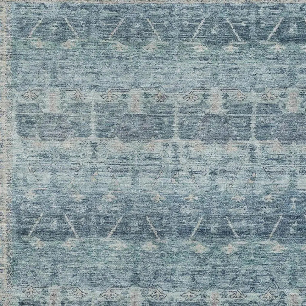 8' X 10' Denim Blue And Blue Tribal Washable Indoor Outdoor Area Rug Homeroots Outdoor