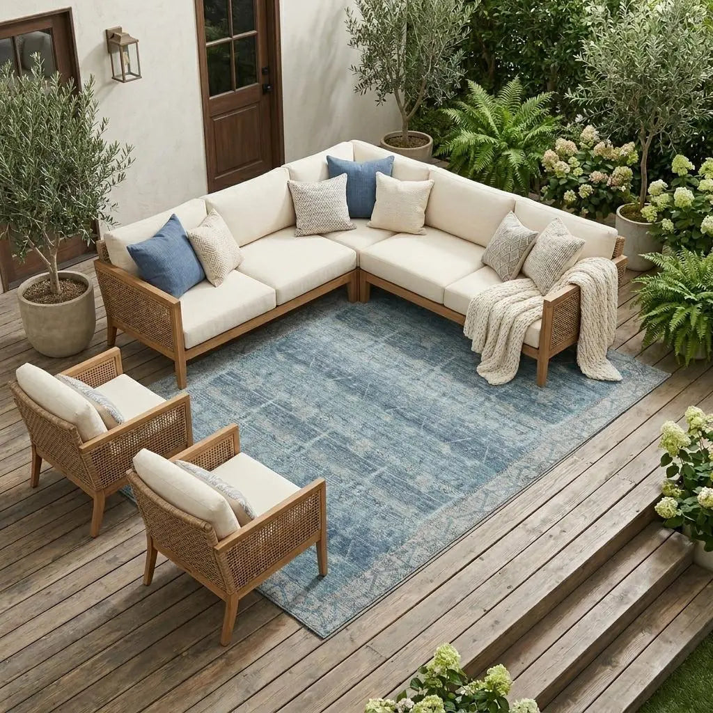 8' X 10' Denim Blue And Blue Tribal Washable Indoor Outdoor Area Rug Homeroots Outdoor