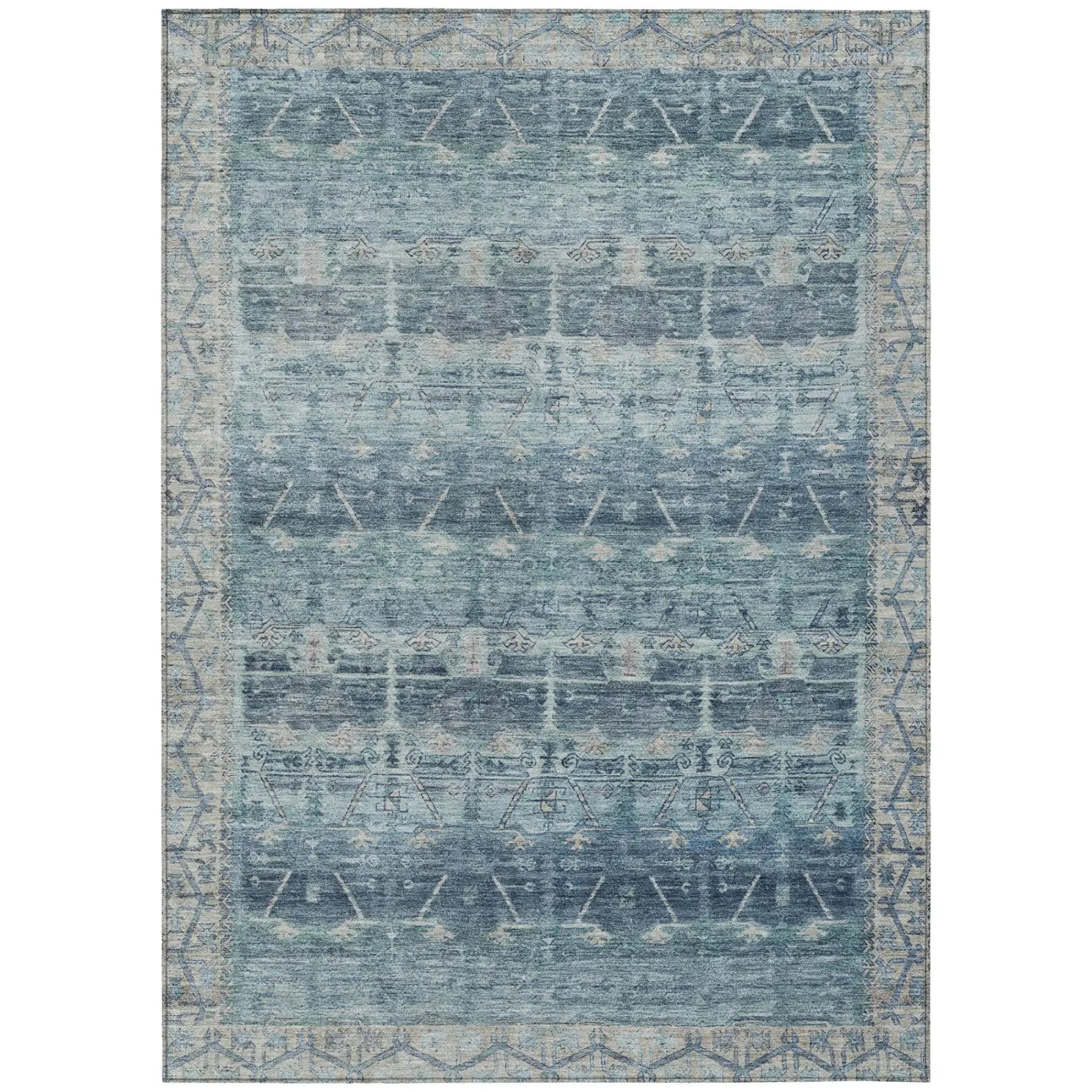 8' X 10' Denim Blue And Blue Tribal Washable Indoor Outdoor Area Rug Homeroots Outdoor