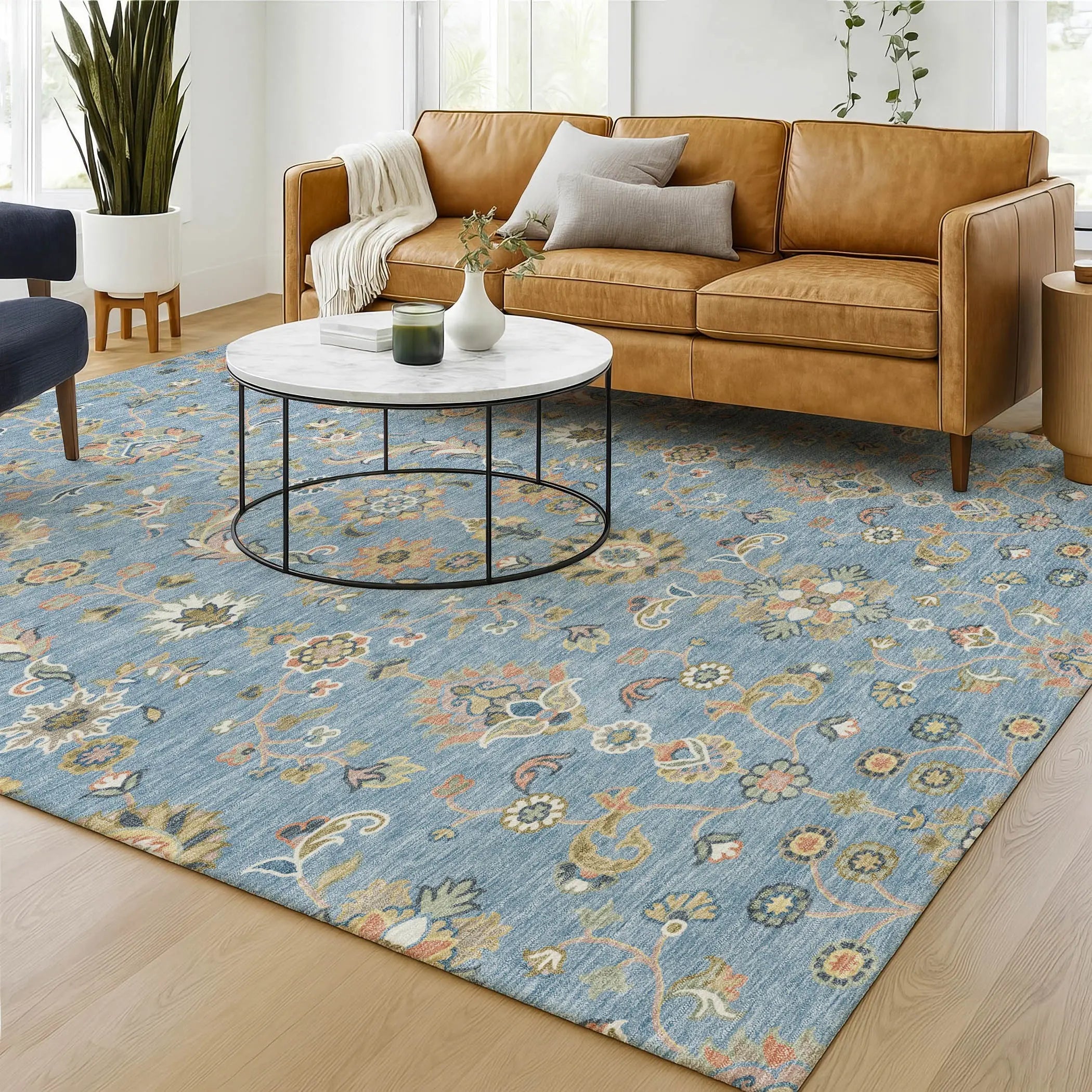8' X 10' Denim Blue And Copper Abstract Washable Indoor Outdoor Area Rug Homeroots Outdoor