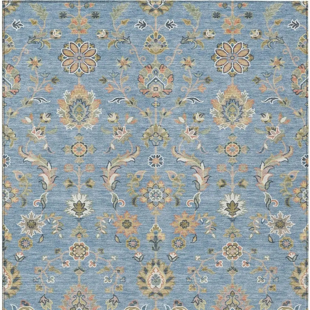 8' X 10' Denim Blue And Copper Abstract Washable Indoor Outdoor Area Rug Homeroots Outdoor