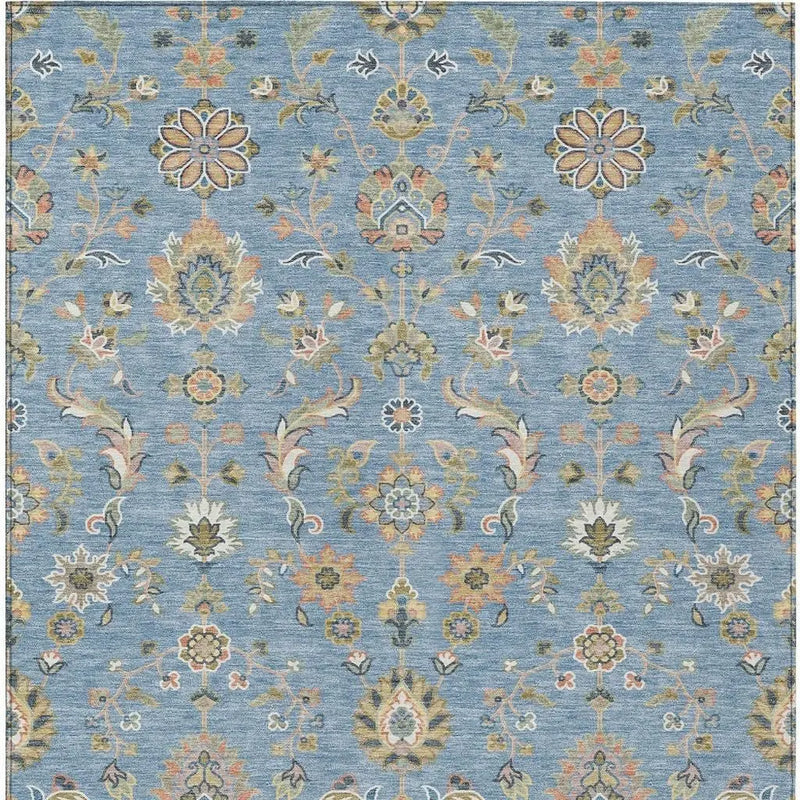 8' X 10' Denim Blue And Copper Abstract Washable Indoor Outdoor Area Rug Homeroots Outdoor