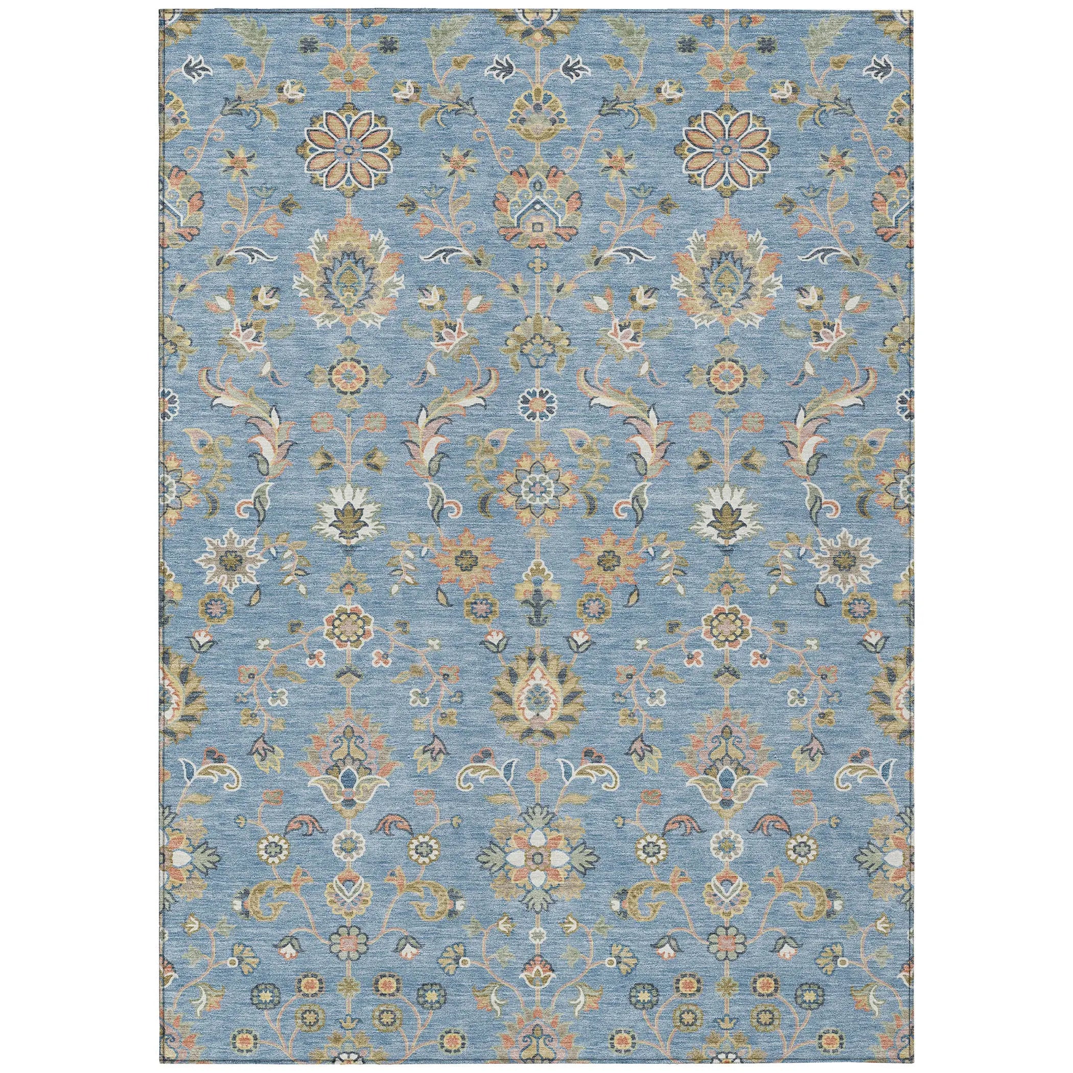 8' X 10' Denim Blue And Copper Abstract Washable Indoor Outdoor Area Rug Homeroots Outdoor