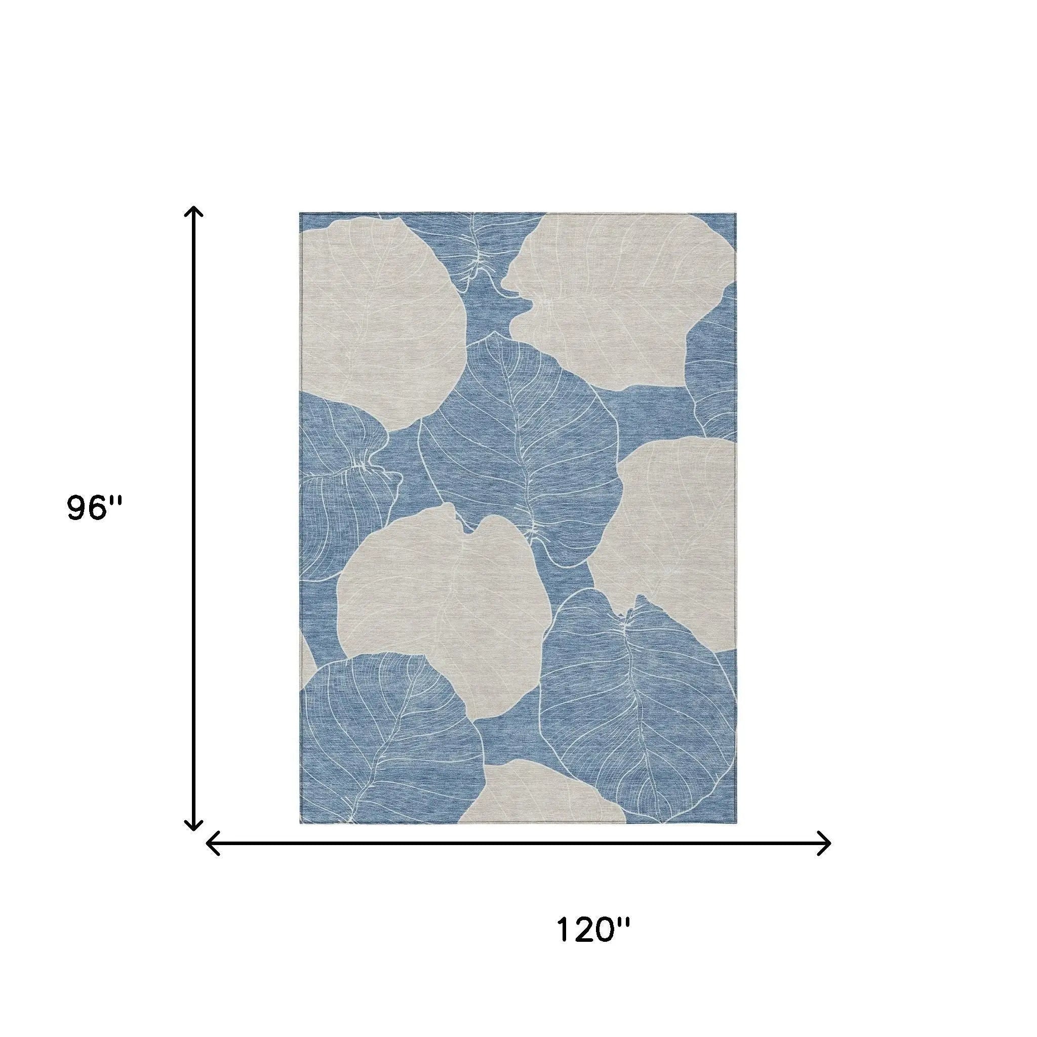 8' X 10' Denim Blue And Ivory Floral Washable Indoor Outdoor Area Rug Homeroots Outdoor