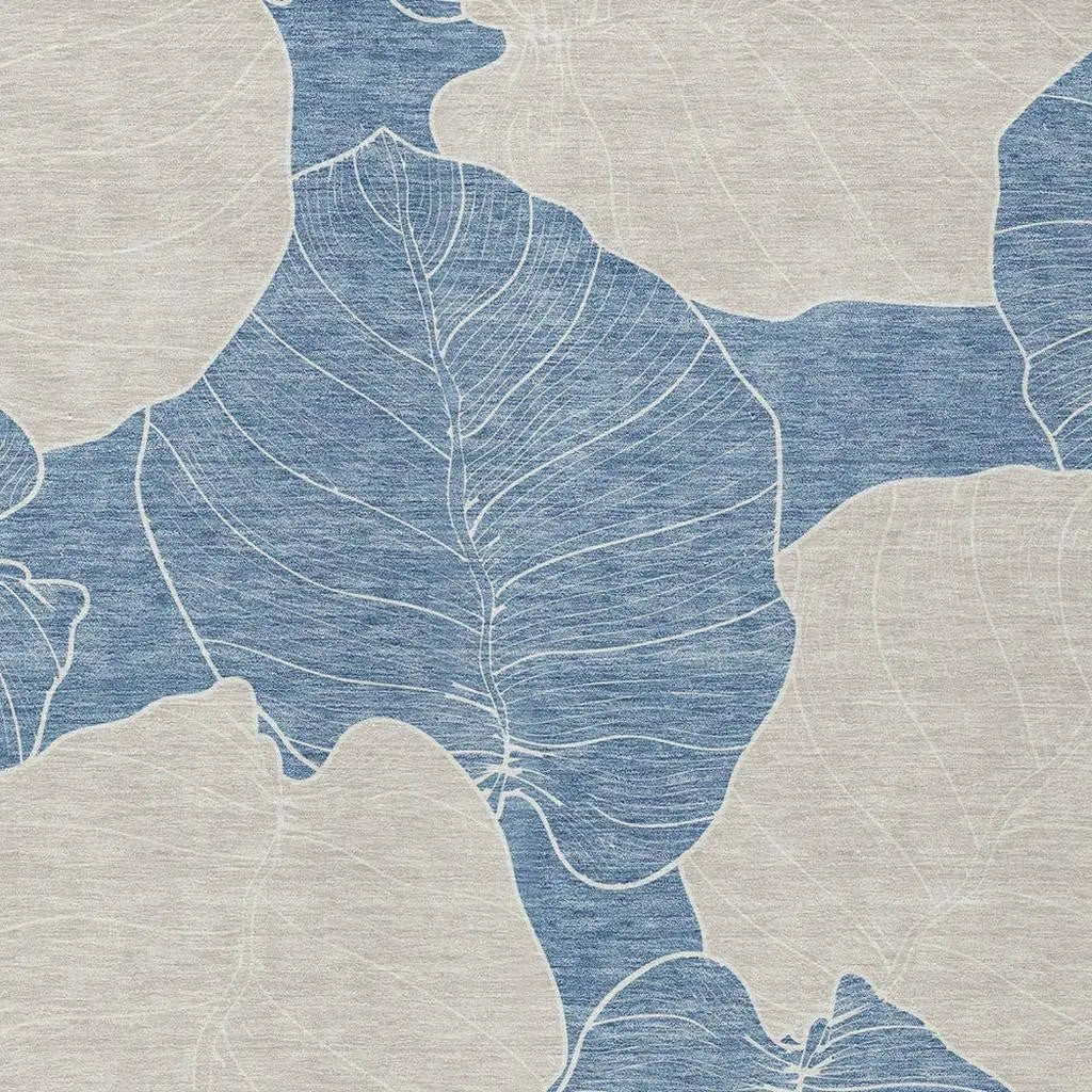 8' X 10' Denim Blue And Ivory Floral Washable Indoor Outdoor Area Rug Homeroots Outdoor