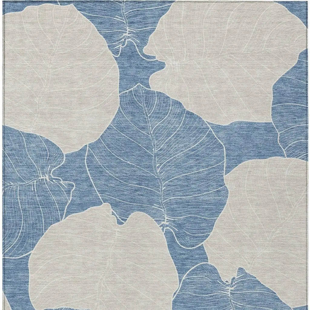 8' X 10' Denim Blue And Ivory Floral Washable Indoor Outdoor Area Rug Homeroots Outdoor