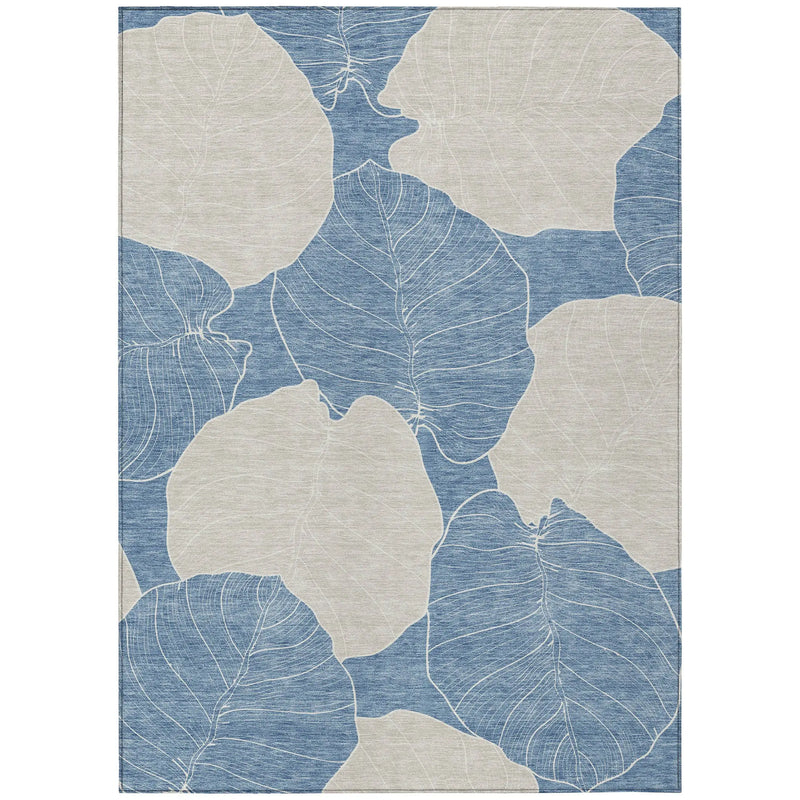 8' X 10' Denim Blue And Ivory Floral Washable Indoor Outdoor Area Rug Homeroots Outdoor