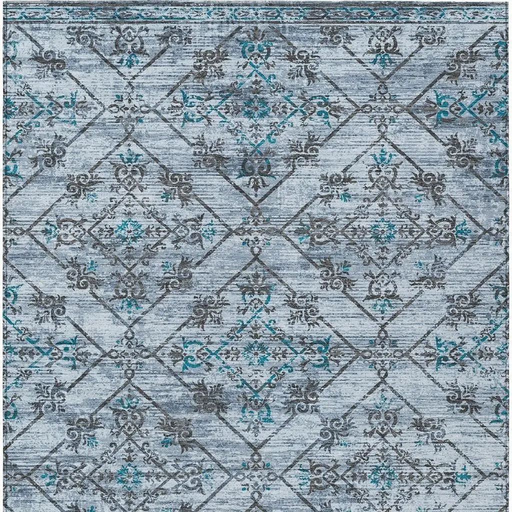 8' X 10' Denim Blue And Ivory Geometric Washable Indoor Outdoor Area Rug Homeroots Outdoor