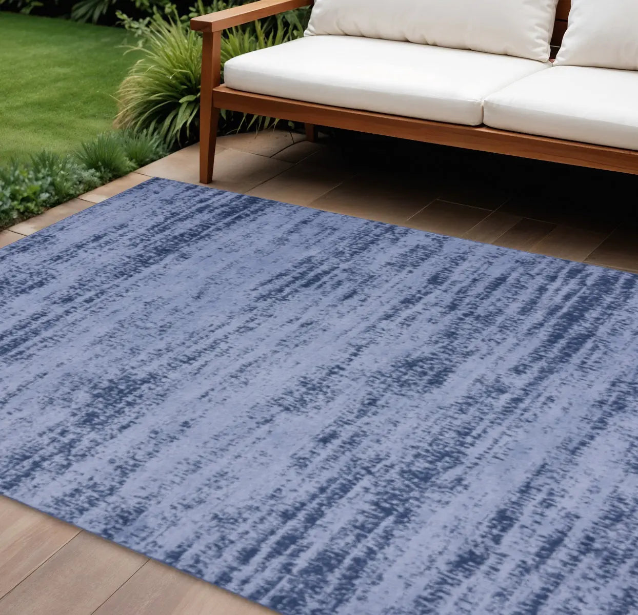 8' X 10' Denim Blue And Navy Blue Abstract Indoor Outdoor Area Rug Homeroots Outdoor