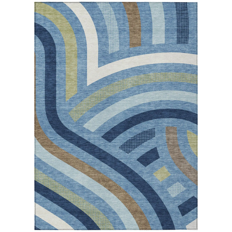 8' X 10' Denim Blue And Navy Blue Abstract Washable Indoor Outdoor Area Rug Homeroots Outdoor