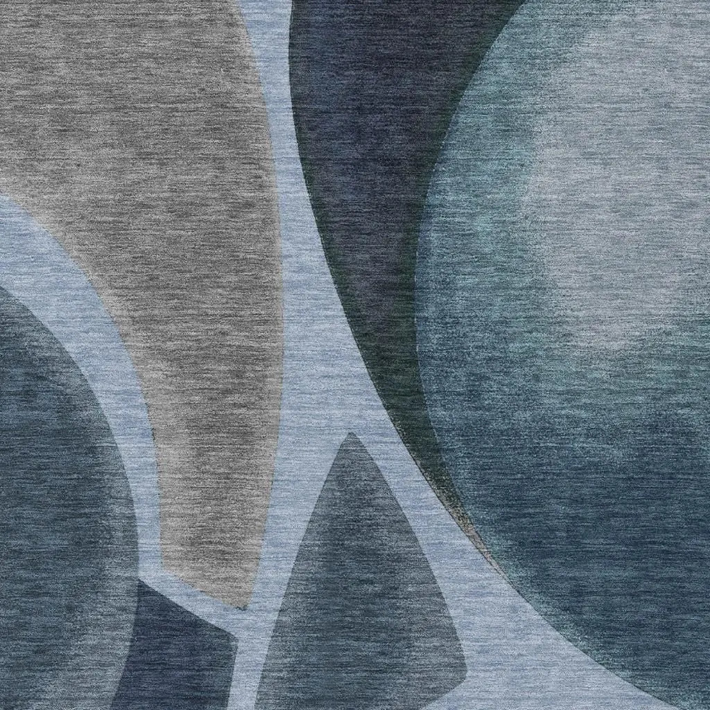 8' X 10' Denim Blue And Navy Blue Abstract Washable Indoor Outdoor Area Rug Homeroots Outdoor