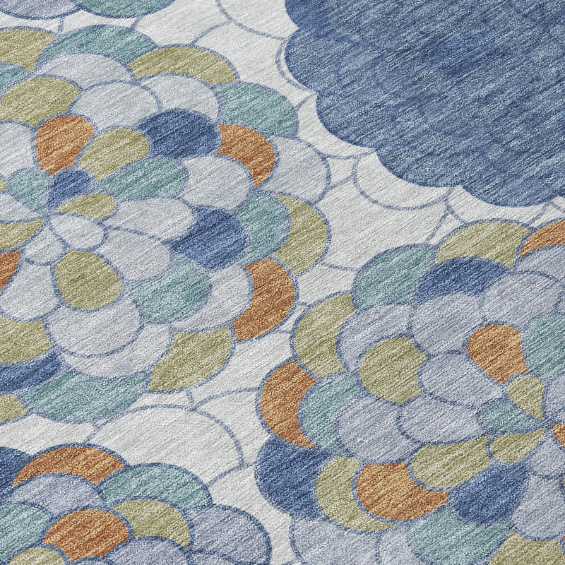 8' X 10' Denim Blue And Silver Floral Washable Indoor Outdoor Area Rug Homeroots Outdoor