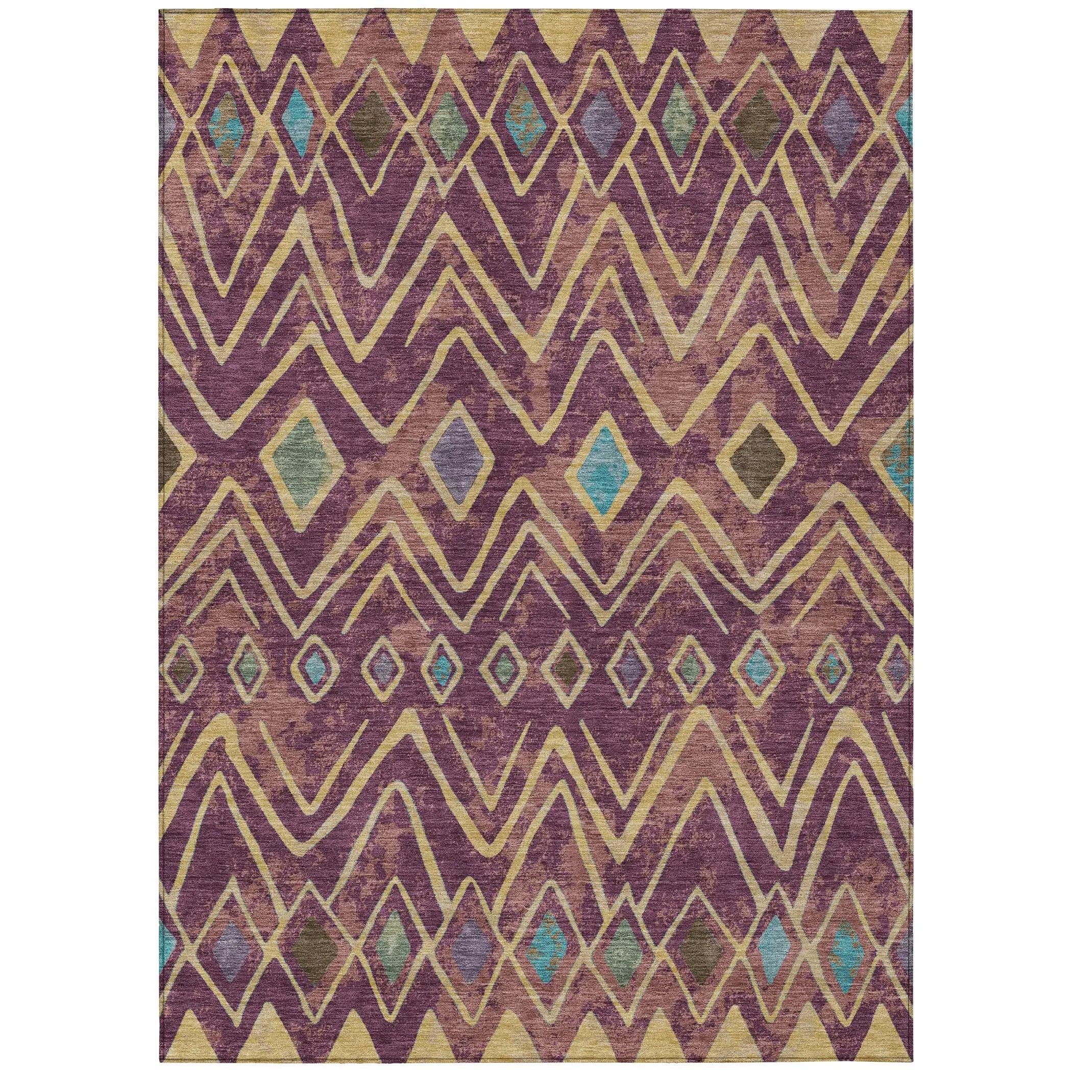 8' X 10' Eggplant And Blue Geometric Washable Indoor Outdoor Area Rug Homeroots Outdoor