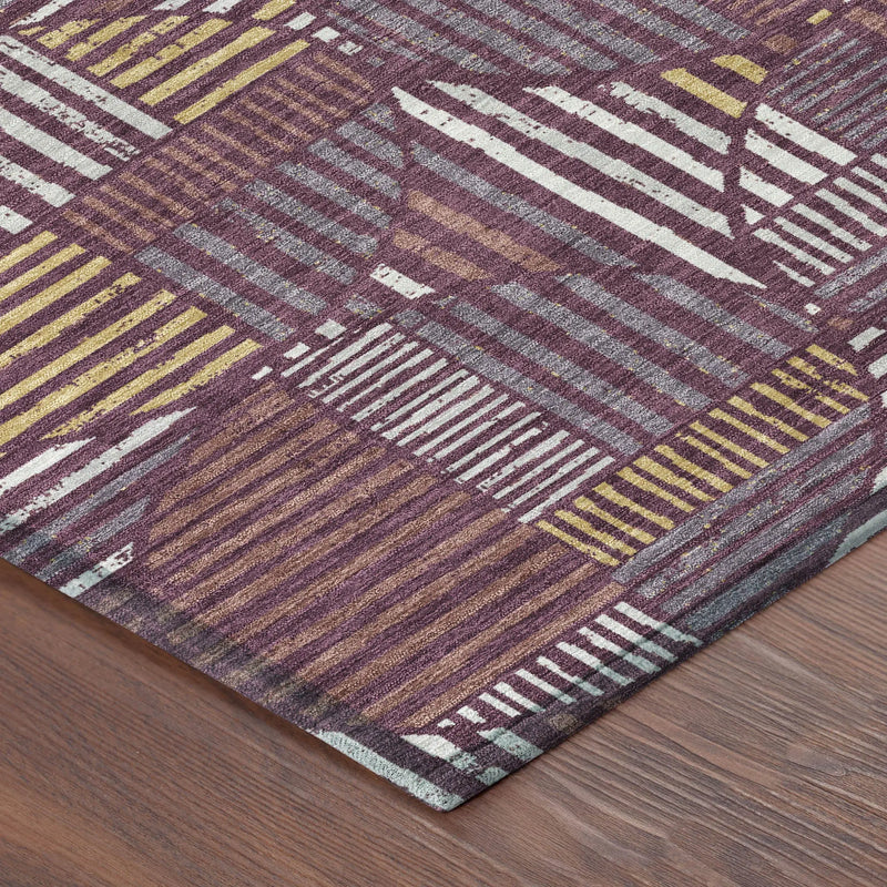 8' X 10' Eggplant And Brown Geometric Washable Indoor Outdoor Area Rug Homeroots Outdoor