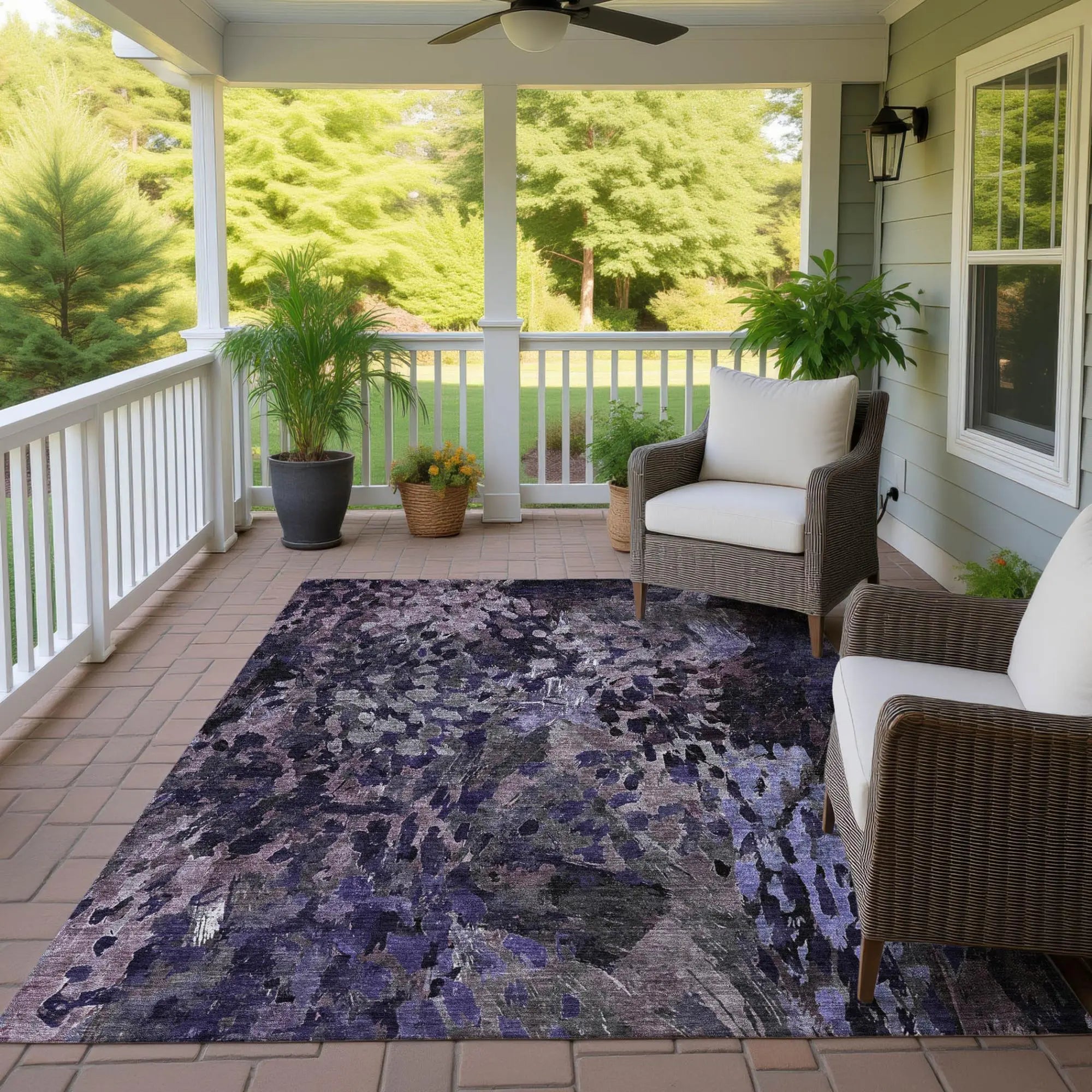 8' X 10' Eggplant And Purple Abstract Washable Indoor Outdoor Area Rug Homeroots Outdoor