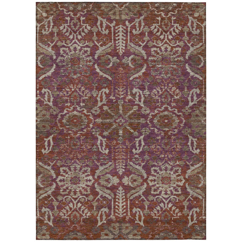 8' X 10' Eggplant And Purple Damask Washable Indoor Outdoor Area Rug Homeroots Outdoor