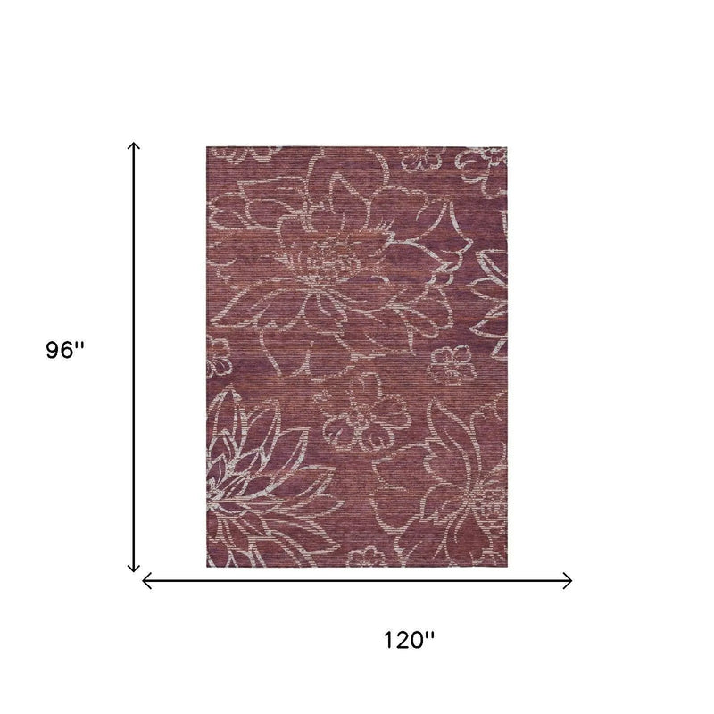 8' X 10' Eggplant And Purple Floral Washable Indoor Outdoor Area Rug Homeroots Outdoor