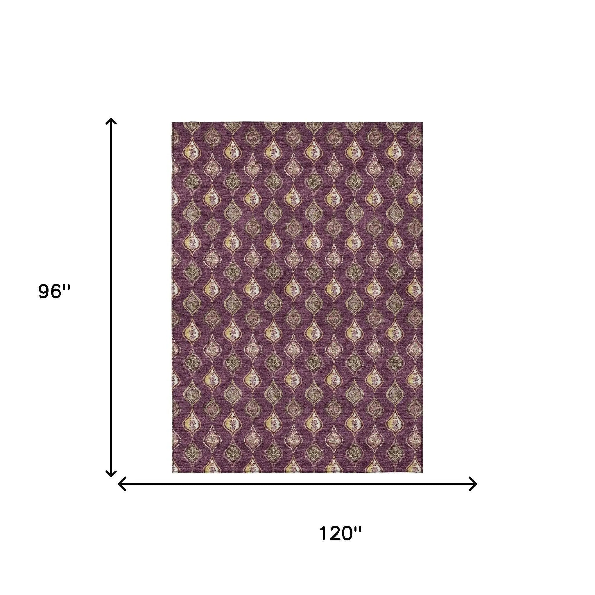 8' X 10' Eggplant And Purple Floral Washable Indoor Outdoor Area Rug Homeroots Outdoor