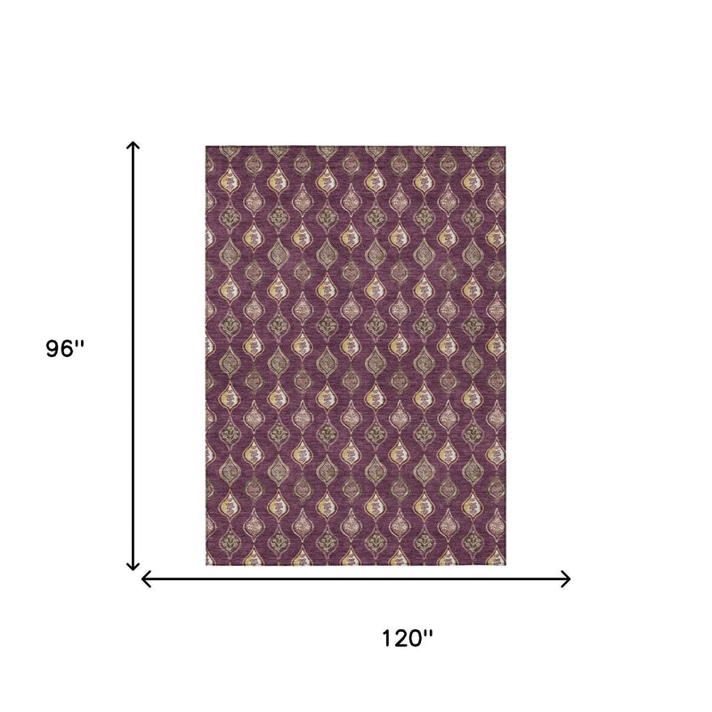 8' X 10' Eggplant And Purple Floral Washable Indoor Outdoor Area Rug Homeroots Outdoor