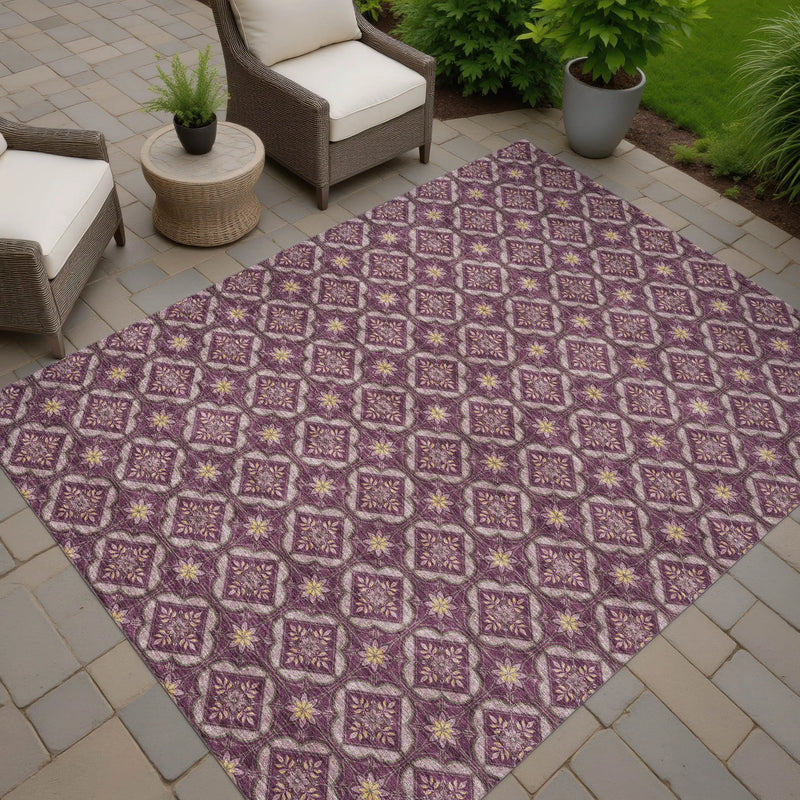 8' X 10' Eggplant And Purple Geometric Washable Indoor Outdoor Area Rug Homeroots Outdoor