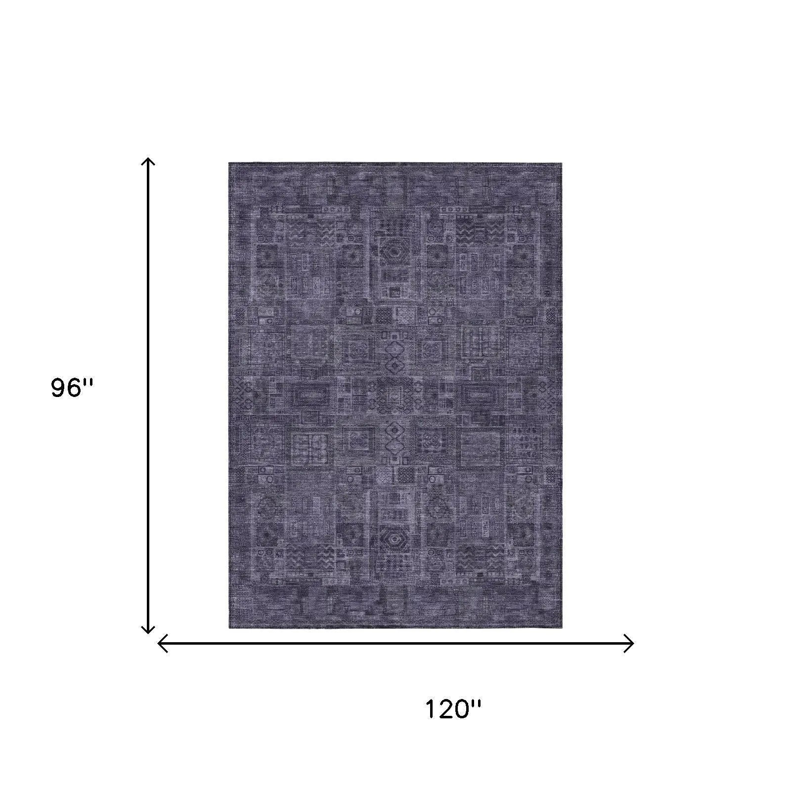 8' X 10' Eggplant And Purple Oriental Washable Indoor Outdoor Area Rug Homeroots Outdoor