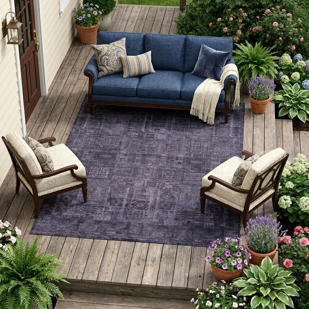 8' X 10' Eggplant And Purple Oriental Washable Indoor Outdoor Area Rug Homeroots Outdoor