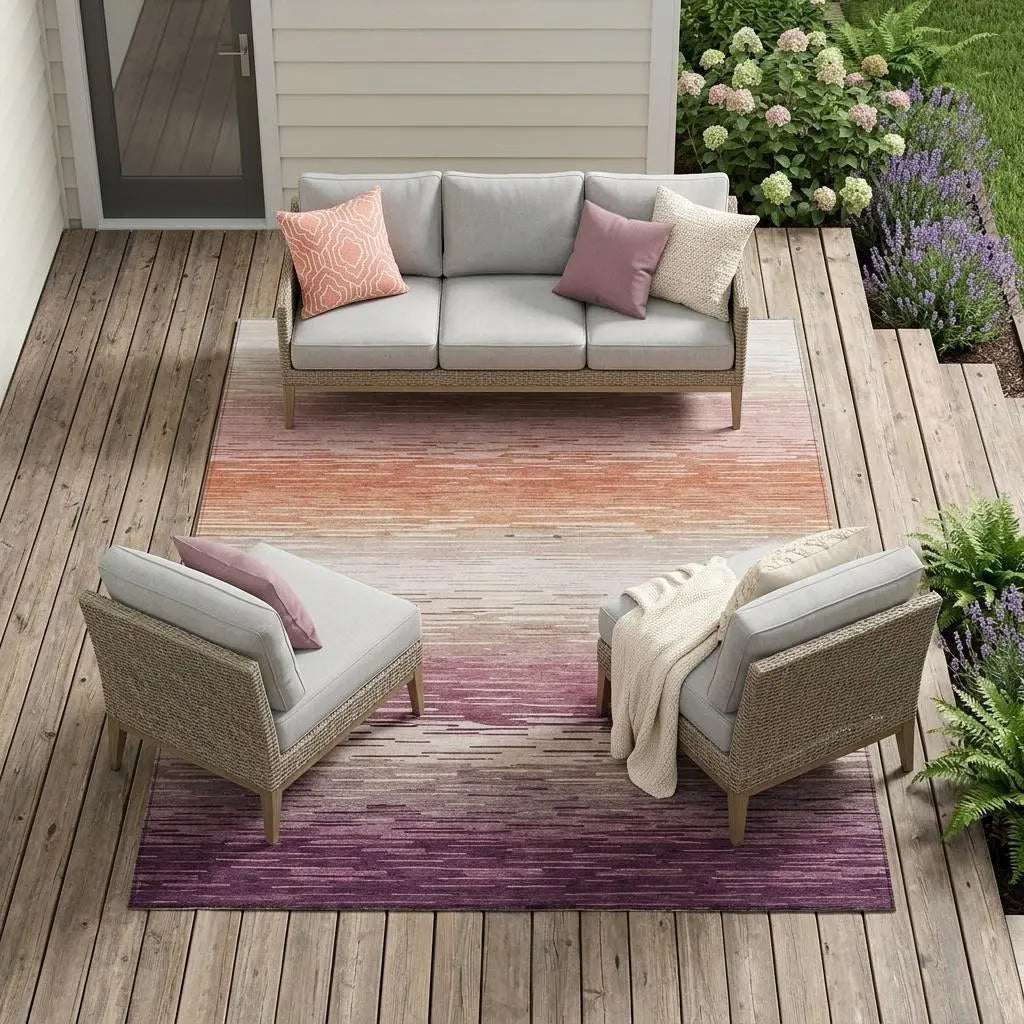 8' X 10' Eggplant And Purple Striped Washable Indoor Outdoor Area Rug Homeroots Outdoor