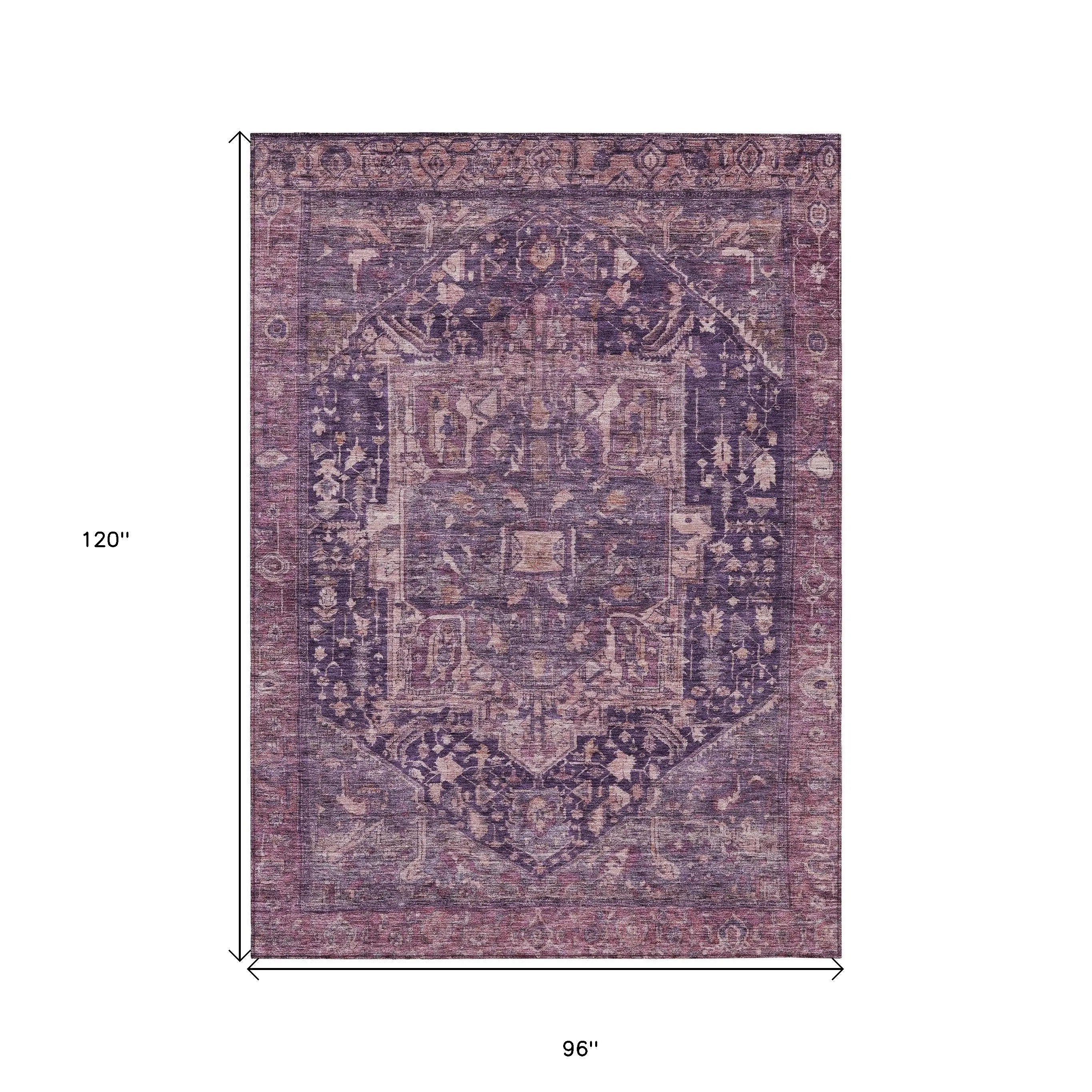8' X 10' Eggplant Medallion Washable Indoor Outdoor Area Rug Homeroots Outdoor