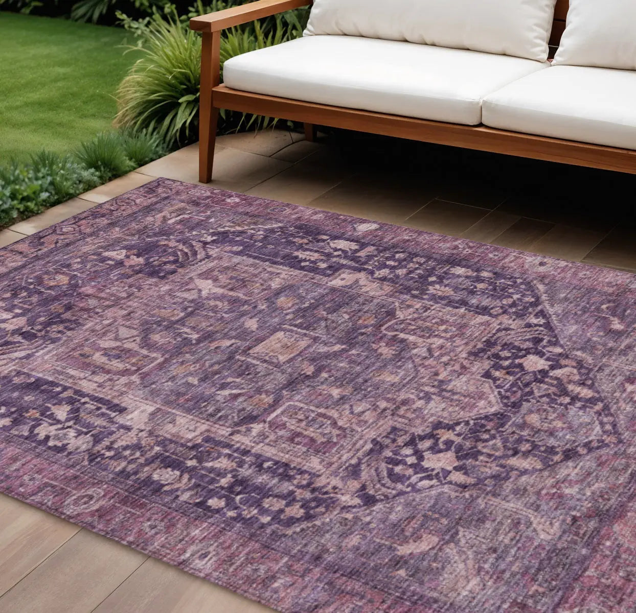 8' X 10' Eggplant Medallion Washable Indoor Outdoor Area Rug Homeroots Outdoor
