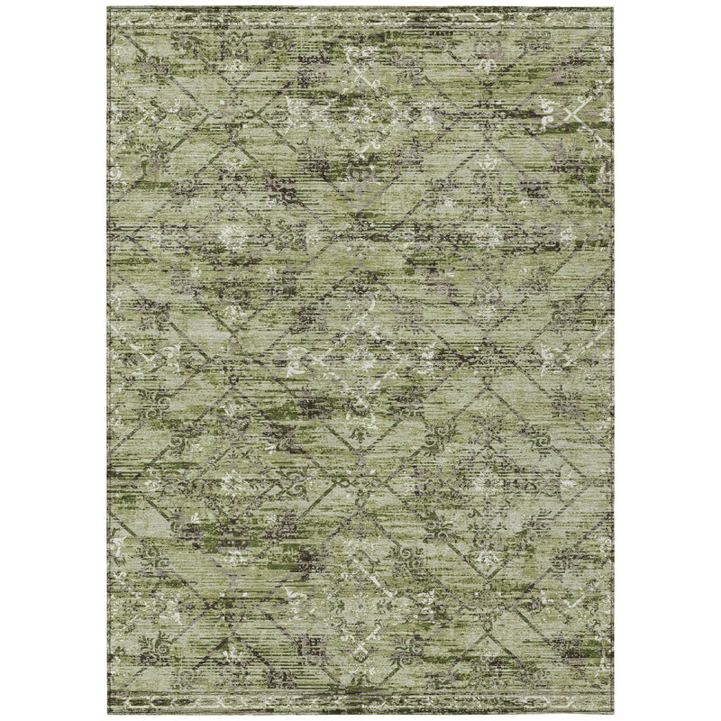 8' X 10' Fern Green And Brown Geometric Washable Indoor Outdoor Area Rug Homeroots Outdoor