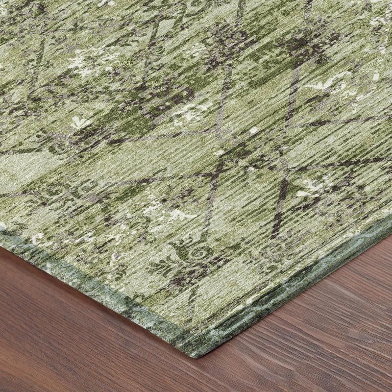 8' X 10' Fern Green And Brown Geometric Washable Indoor Outdoor Area Rug Homeroots Outdoor